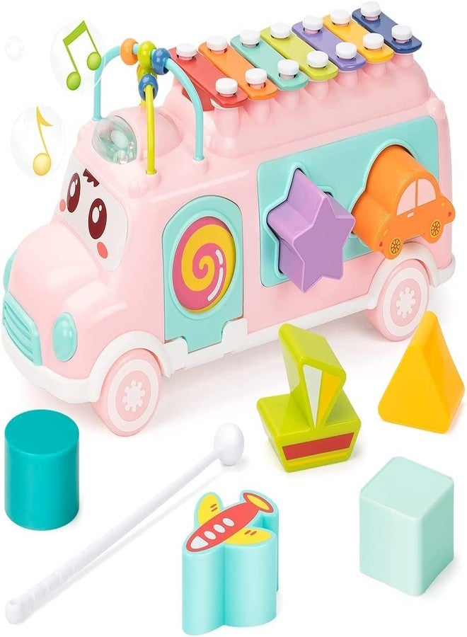 SANTALON Musical School Bus with Piano Toy for Kids Boys & Girls Toys Push & Pull Toys Gifts, Musical Toys for Kids Xylophone Bus for Above 1 Year,ABS Plastic (Multicolor) - Image 1